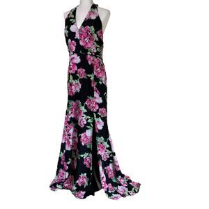 Dress the Population Black and Pink Floral Maxi Dress